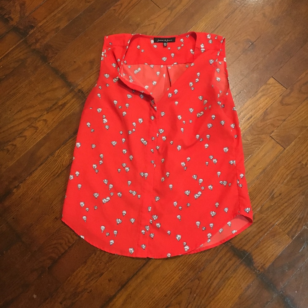 Hot Air Ballon Bright Red Sleeveless Light Blouse